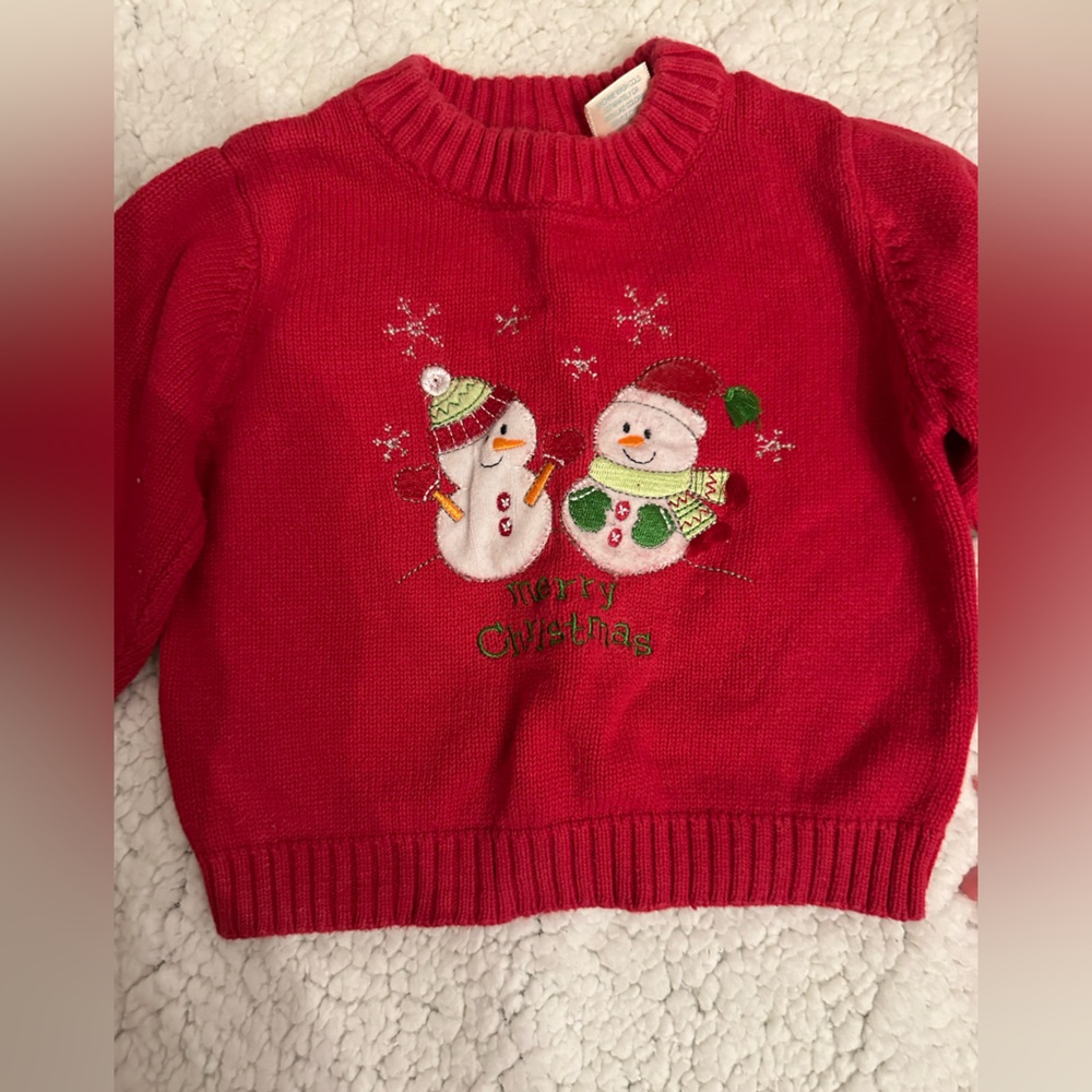 Nursery Rhyme Red Sweater with Snowman Embroidery